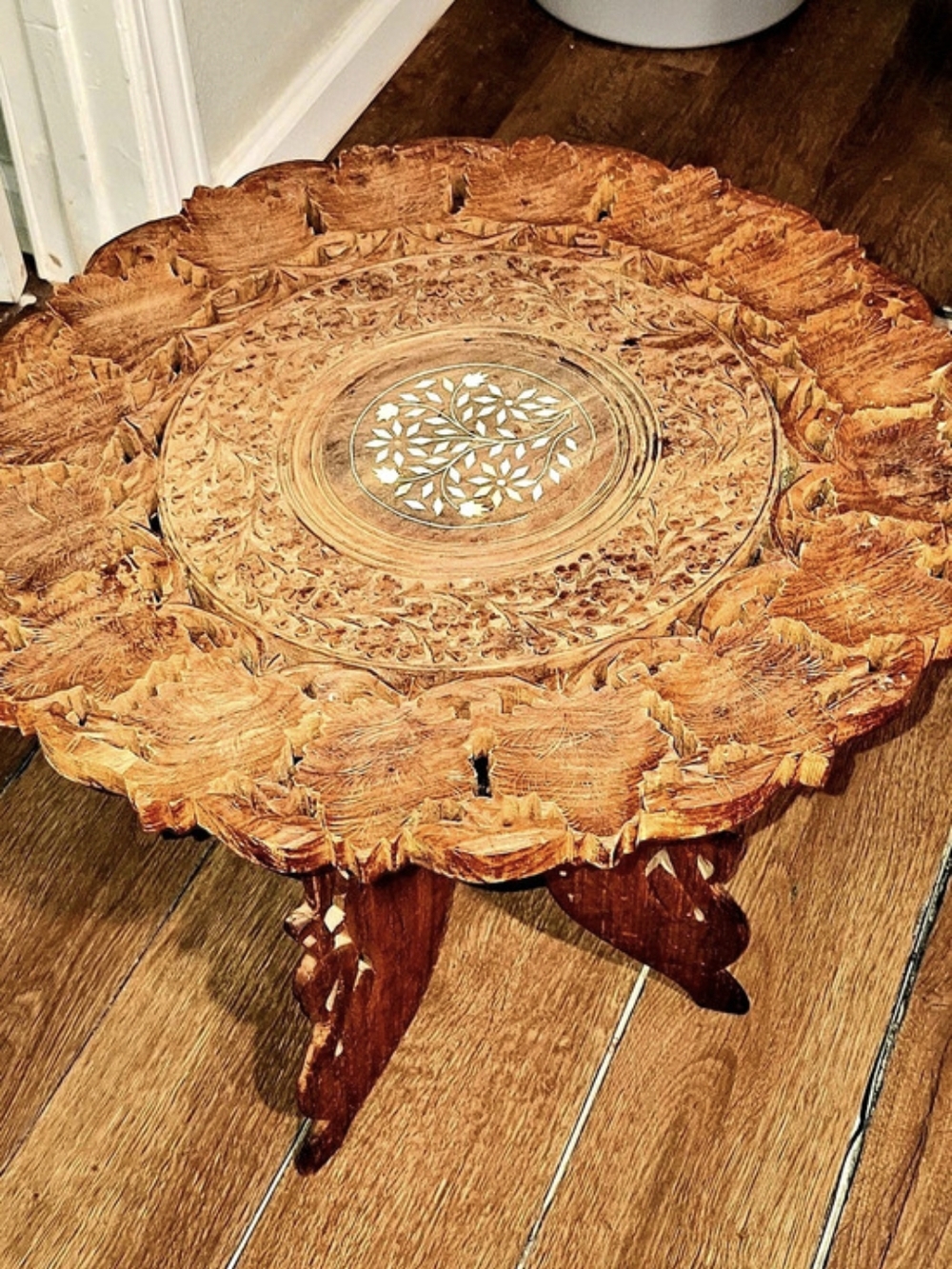 Vintage Anglo-indian Hand carved TeekWood Accent Table